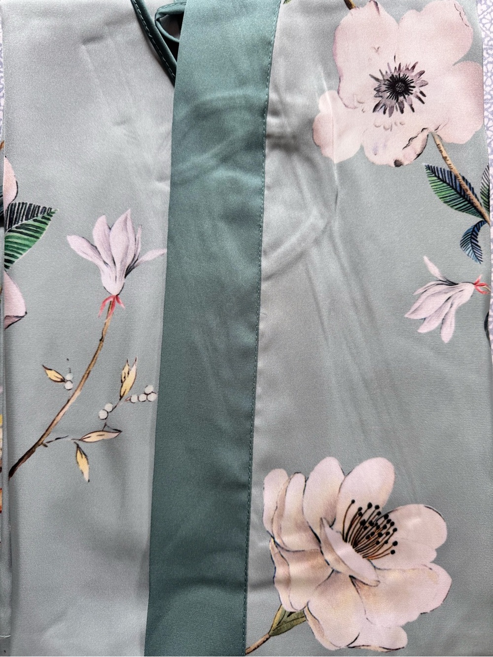 Light Blue Floral Silky Long Kimono Robe - Women Intimates & Sleepwear - Picture 3 of 3